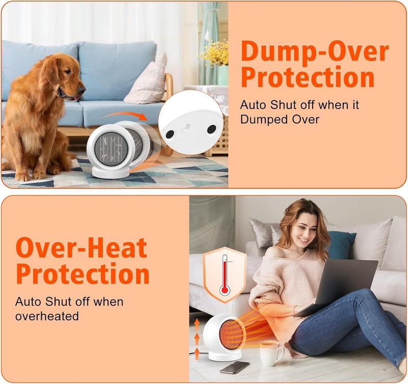 Coolfor Space Heater,600W Energy Efficient Desk Heater for Indoor Use,PTC Ceramic Fast Heating Electric Desktop Heater for Home Bedroom Office Desk White - Image 5